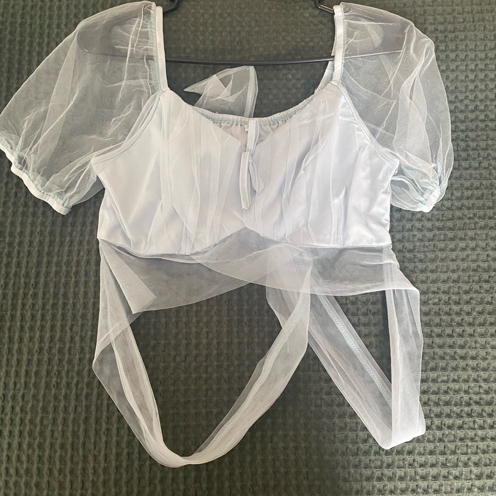 White Sheer Puff Sleeve Crop Top